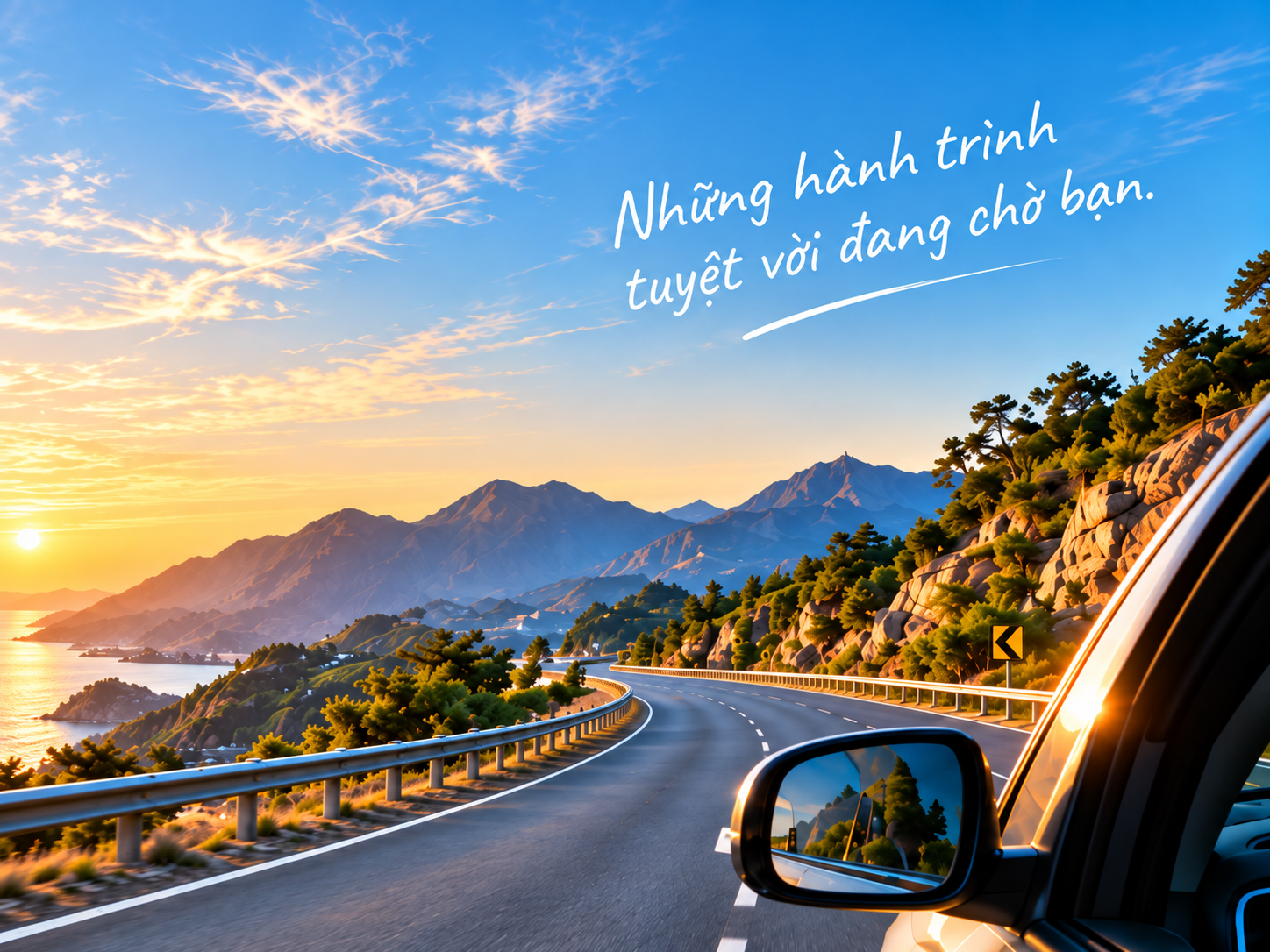 Cung đường ven biển lúc hoàng hôn nhìn từ khoang lái